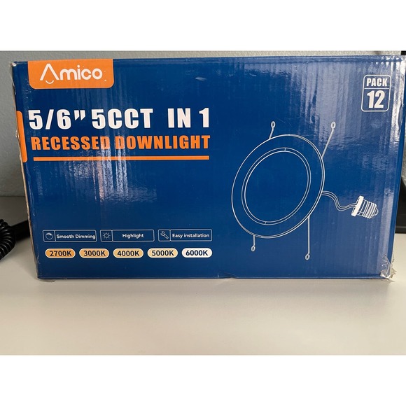 Amico 5/6 Inch 5CCT LED Recessed Lighting Dimmable 2700K-6000K 1050LM (12 Pack) - Picture 8 of 10